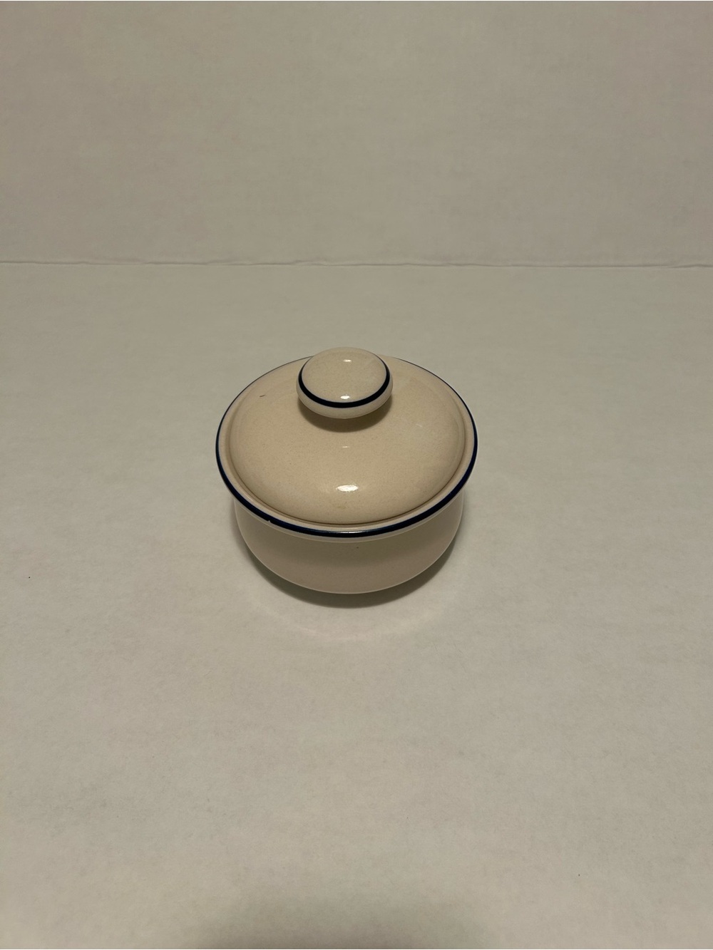 Mikasa MP 001 Japan Beige Ceramic Covered Bowl with Blue Trim